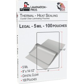9" x 14.5" Legal Laminating Pouches, Legal Size, Thermal/Heat Seraling, Crystal Clear, Rounded Corners, for All Your Laminating Needs - Legal Size - Thickness 5 Mil - 9" x 14.5" - 100 Pouches