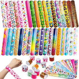 JOYIN 60 Pcs Slap Bracelets for Kids Bulk Wristbands with Animals, Friendship, Heart Print 36 Designs, for kids Easter Party Favors, Valentine Classroom Prizes Exchanging Gifts…