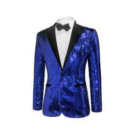 Cacycasa Men's Daily wear Wedding Prom Party Sequined Tuxedo Suit Jacket Blazers(Blue，3X-Large