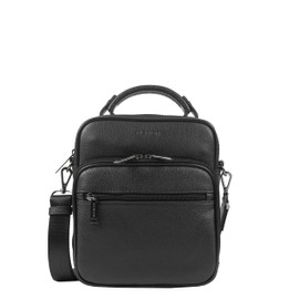 BEMON Enzo Men's Grained Leather Bag 23 x 20 x 6 cm Shoulder Bag Handbag 23 cm Black 23 cm, black