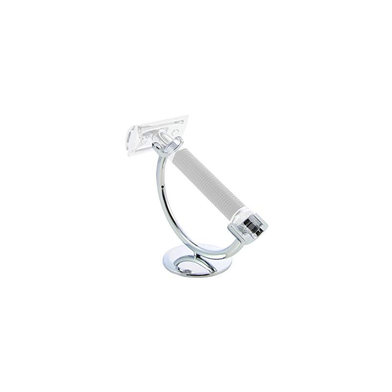 Razor/Shaving Stand with Solid Base by Edwin Jagger, Chrome, Crescent-Shaped