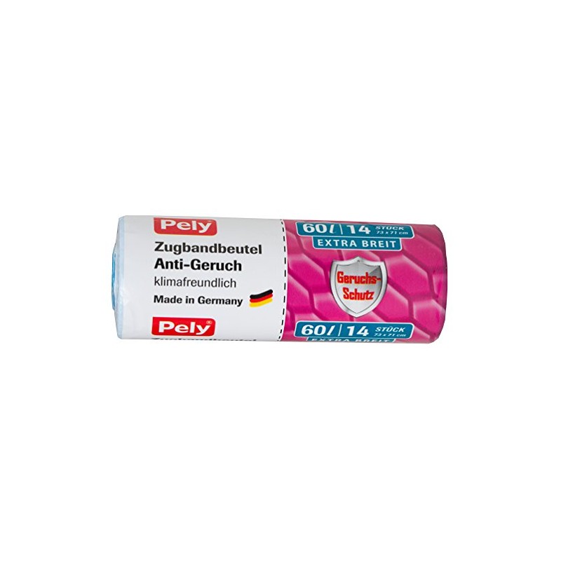 pely 8518 Pelyclean Zugband-Müllbeutel, 60 Liter, 14-Stück, extra breit