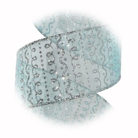 The New ICY Winds Blue Silver Glitter Christmas Wired Ribbon 2.5" W X 25 Feet Perfect for Crafting, Gift Wrapping, and Decorating Ribb1w02087