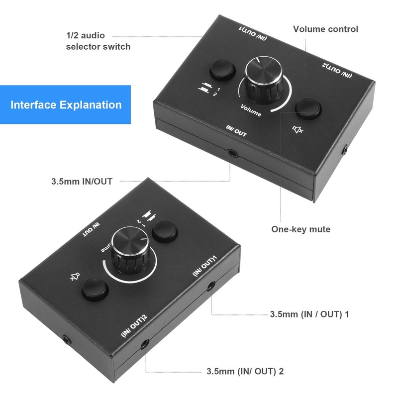 Hcskoss Audio Selector 3.5mm Earphone Splitter Audio Mixer Volume Controller