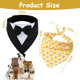 Kighdel Dog Tuxedo,Dog New Year Outfit with Bow Tie,Adjustable Bandana Dog Tux,Black Formal Dog Weddingoutfit,Dog Valentines Outfit Cosplay for Small Medium Large Dogs Pets,with Little Yellow Duck Bib