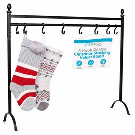 BIRDROCK HOME 8 Hook Christmas Stocking Holder Stand - Modern Holiday Decoration Holder - Black Freestanding Decor Hanger - Heavy Duty
