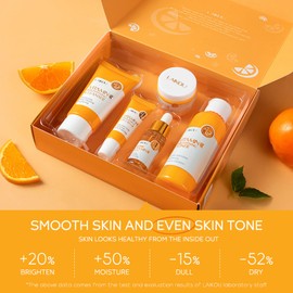 Skin Care Gift Set for Teen Girls, Vitamin C Skincare Set, 5 Pieces, Gentle Skin Cleansing and Care, Travel Size Set with Cleanser, Toner, Face Serum, Eye Cream, Face Cream, Brightens