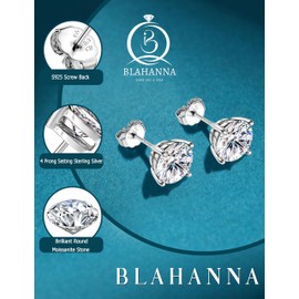 Moissanite Stud Earrings 18K White Gold Plated Brilliant Round Cut D Color VVS1 Clarity Lab Created Diamond Earrings Sterling Silver Earring Hypoallergenic Earrings for Women Men 3