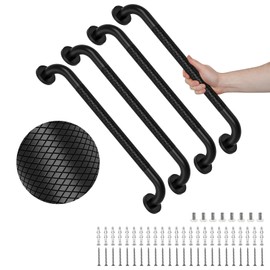 4 Pack 24 Inch Shower Grab Bar, YuanDe Matte Black Bathroom Grab Bar Handle w/Anti-Slip Knurled Grip, Stainless Steel Bath Balance Bar, 1.25" Diameter Safety Hand Rail Support,Handicap Injury Elderly