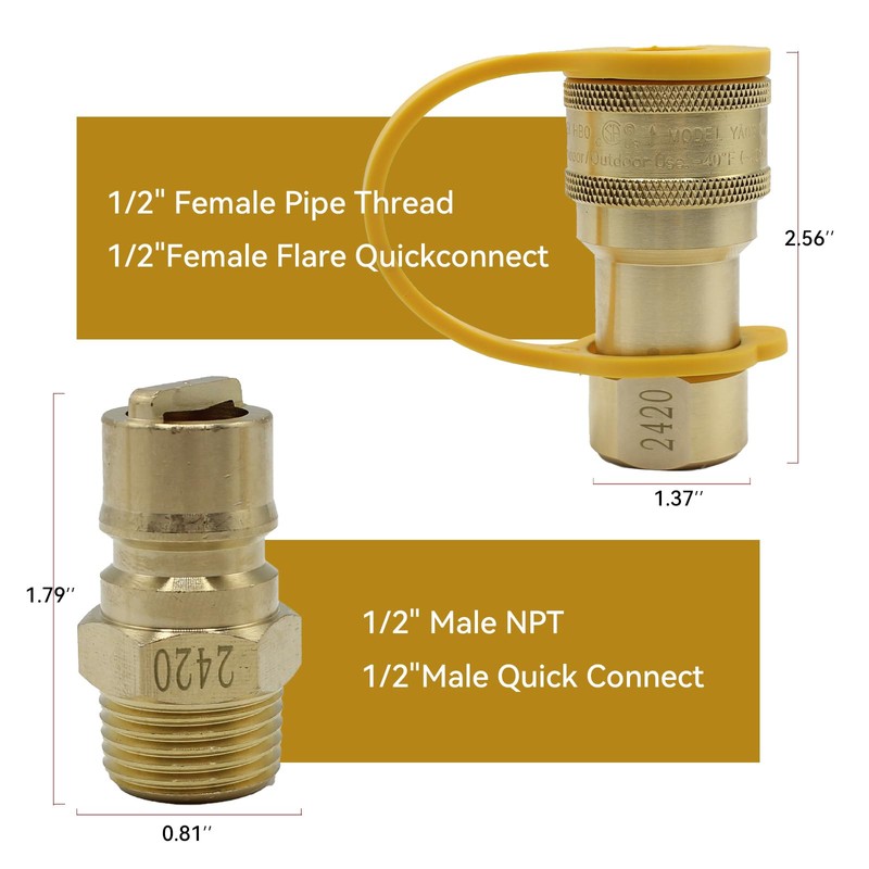 1/2" QDD LP Natural Gas Quick Connect Fittings Kit, Natural