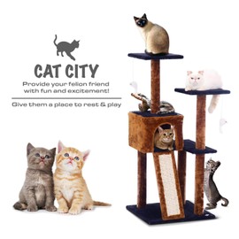 Fluffy Paws Cat Tree Condo Tower with Scratching Posts, Kitten Perch Furniture Play House, Durable Sisal Wrapped, with Mouse Moving Cat Toy, Climbing Platform Playground for Cat [47 to 44" high] Brown