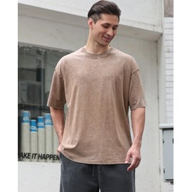 3 Pcs Oversized Heavy Cotton Summer T-Shirts Vintage Unisex Short Sleeves Casual Loose Basic Tops(A-Coffee+Grey+Black 3XL)