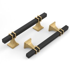 Haliwu 6 Pack 4 Inch Black and Gold Cabinet Pulls Matte Black Drawer Handles Square 2 Tone Hardware for Kitchen Cupboard