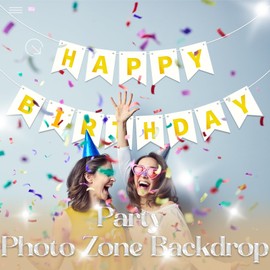 Oeyliz Happy Birthday Banner Birthday Decorations Happy Birthday Sign Party Backdrop Decor Party Supplies Hanging Garland Wall Decor (White Gold)