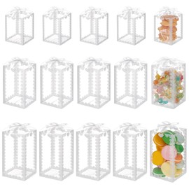 BENECREAT 36Pcs 3 Sizes Clear Favor Boxes With Bowknot, Transparent Plastic Box with White Lace Pattern Clear Gift Box for Wedding, Party, Bridal Shower, Gift Wrapping