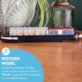 Thorness Detailed 20 cm wooden model channel narrow boat barge "Ferret", ready assembled, 0.00 mm, ideal gift for canal boat and narrow boat