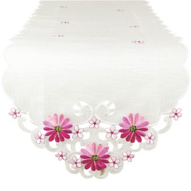 ARSVITA Table Runner with Embroidery, Embroidered with Flowers or Butterflies 35 x 140 cm Runner for the Table, Available in Many Different Designs (Colour: Pink)