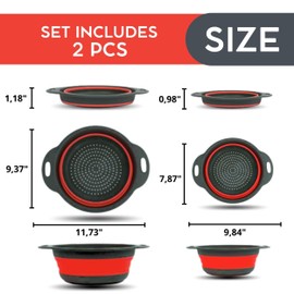 Red Kitchen strainer colander set - 2 PCS Silicone Food Strainers for Kitchen Collapsible Strainer Colander with Plastic Handles for Pasta and Spaghetti Multifunctional Colander