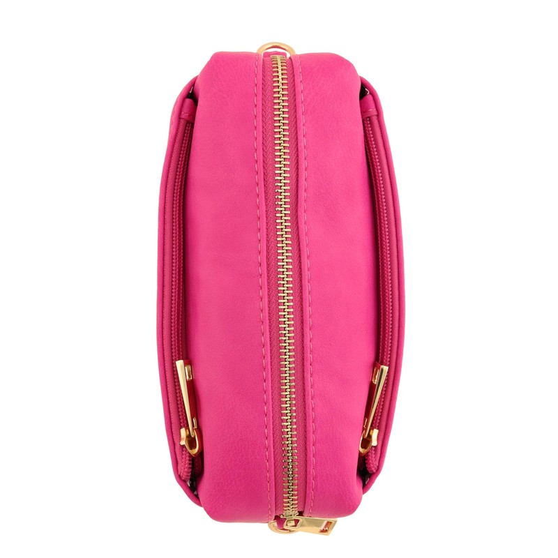 FashionPuzzle Kleine Umhängetasche mit 3 Reißverschlüssen., Pink (fuchsia), Einheitsgröße