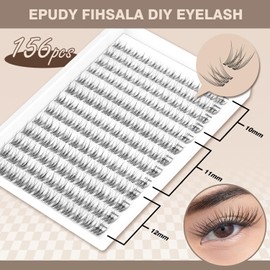 No-Stem Self Adhesive Lash Clusters No Glue Needed Eyelash Extensions 156pcs Soft Natural Individual Lashes No Band Pre Glued DIY Eyelashes with Lash Tweezer 10-12mm
