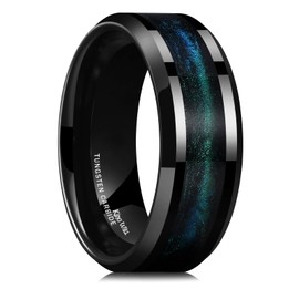 King Will Tungsten Carbide Wedding Band for Men - 8mm Black High Polished Wedding Band with Blue Green Sand Inlay for Everyday Wear Comfort Fit Men Size N to Z, Tungsten, No Gemstone