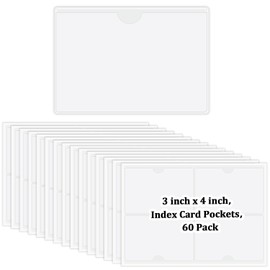 60 Pcs Self Adhesive Label Holder, 3 x 4 Inches Index Card Pockets with Top Open for Loading, Clear Label Pockets for Organizing, Library Card, Protecting