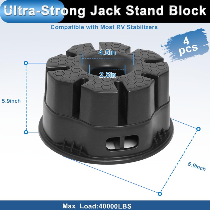 4 Pack 6'' Trailer Jack Blocks with Storage Bag, 20,000