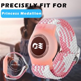 CiikDux 2 Pack Stretchy Nylon Princess Cruise Medallion Holder Watch Band, Adjustable Braided Elastic Men Women Kids for Ocean Princess Medallion Holder Accessories
