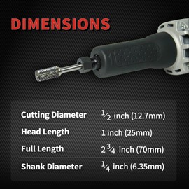 S&F STEAD & FAST Carbide Burr with ¼” Shank ½” Cutter Dia 1” Length, Professional Grade Tungsten File, Die Grinder Bit for Electric or Air Die Grinder, Cylinder End Cut, Grinding Burr bit for Metals