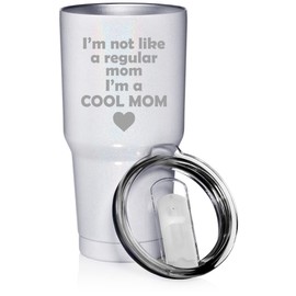 30 oz Tumbler Stainless Steel Vacuum Insulated Travel Mug Cup I'm Not A Regular Mom I'm A Cool Mom (White Glitter)