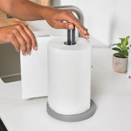 ReBorn - Recycled Kitchen Roll Holder - Kitchen Paper Towel Holder - Finger Hole Handle - Non Slip Base - Elegant and Functional - Made in Britain (Grey)