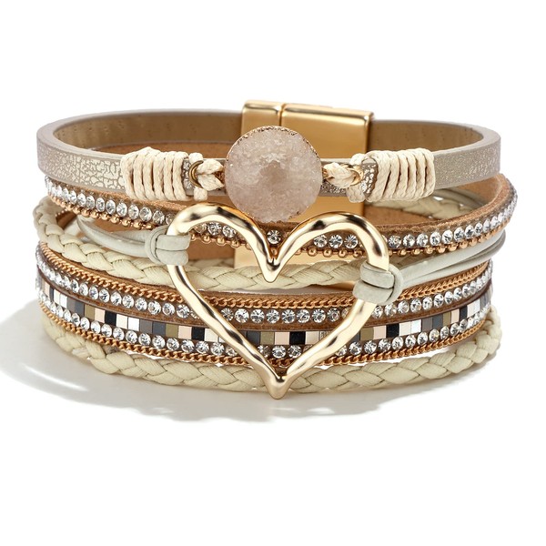 Leather Wrap Bracelets for Women Trendy Stackable Boho Cuff Bangles