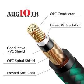 Augioth Guitar Cable 10 ft 2 Pack, Electric Instrument Bass Cable AMP Cord 1/4 Straight to Angled Dark Green Tweed