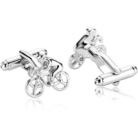Racing Bike Cyclist Pair Silver Cufflinks In Velvet Gift Bag