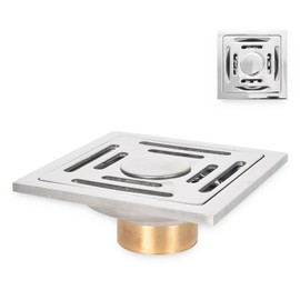 Dokpav Stainless Steel Square Floor Drain, 4 Inch Removable Anti-Odor Shower Floor Drain Filter with Double-Layer Filtration and Anti-Backflow Valve for Home Bathroom Kitchen Balcony Toilet