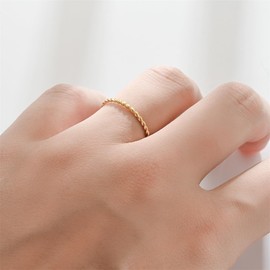Gold Band Ring Women Stacking Rings Gold Simple Thin Twist Band Ring non tarnish gold rings for Women Minimalist Jewelry Gifts-Size 10