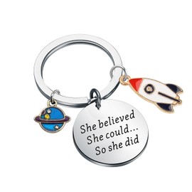 Lywjyb Birdgot Rocket Ship Gift Astronomy Gift Astronaut Gift She Believed She Could Encouragement Keychain (Believed Rocket ky CA)