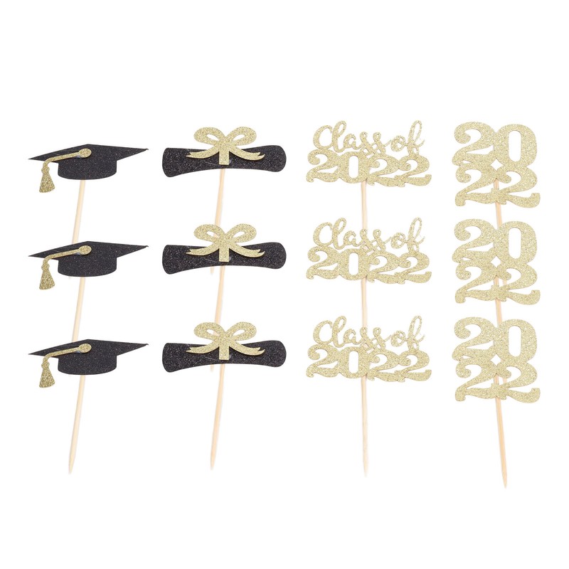 9Sets 2022 Graduation Cupcake Toppers Glitter Alphabet Numbers Diploma Bachelor