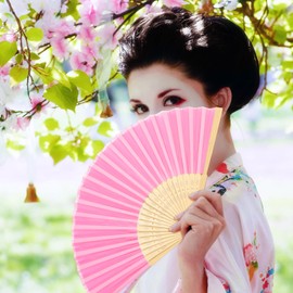 Tatuo 80 Pcs Hand Fans Bamboo Silk Folding Fans Handheld Fans Foldable Fans Makeup Fans Chinese Decorative Folding Fans Cosplay Decorations Men Women Party Festival Performance(Pink Series)