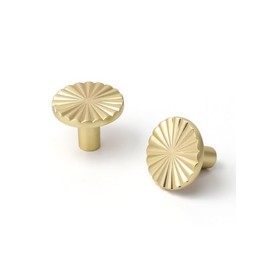 SORWDUERM 2 Pack Brushed Gold Cabinet Knobs Brass Kitchen Solid Round Dresser Drawer Knobs Simple Cabinet Hardware for Cupboard Drawer Pulls Zinc Alloy