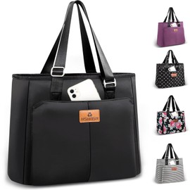 HSHRISH Cool Bag, Lunch Bag, Picnic Bag, Women's Shopping Bag, Work, Picnic, Travel, Beach, Anti Lost, Zip, Practical Insulated Bag, Pure Black, 15 L