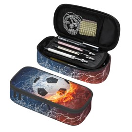 SNAPMADE Soccer Pencil Case for Boys Teens Men, Sports Pencil Box with Soccer Balls Pattern, Large Capacity Durable Pencil Pouch Storage Pen Bag Organizer Stationery for Adults Work Office