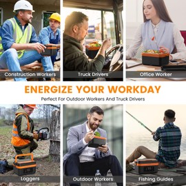 AERKINE Electric Lunch Box For Adults - Rechargeable 75W Self-Heating Food Warmer with 6.3 Cups(1.5L) Stainless Steel Container, Heated Lunch Box For Office, Picnic, Car & Outdoor Use(Orange)