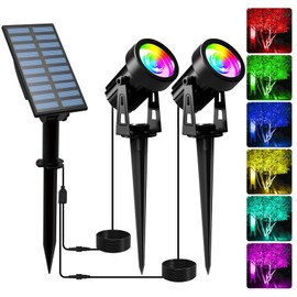 T-SUNUS Solar Spotlight for Outdoor RGB 2 in 1 Solar Garden Lights Coloured with 6 Colour Changing, IP65 Waterproof, Auto On/Off, Solar Lights for Outdoor Garden RGB for Tree Path Yard Garage Lawn