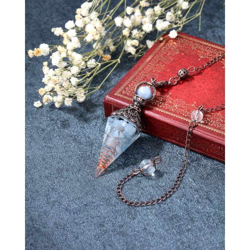 Jovivi Natural Aquamarine Healing Crystal Pendulums for Dowsing Divination 6