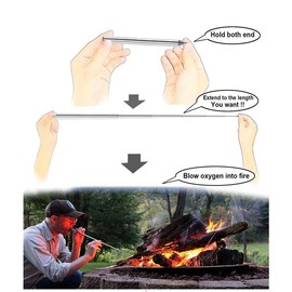304 Stainless Steel Blow Fire Tube，Collapsible Pocket Bellows Blowing Tube Tool for Camping Cooking Campfire Survival 1Pcs Black