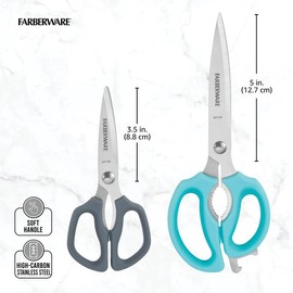 Farberware Comfort Grip Kitchen Scissors, 2 Pack, Aqua and Gray