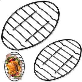 Nuogo 3 Pcs Roasting Rack Roasting Pan 6 x 9 Inch 12 x 8.5 Inch Oval Cooling Rack with Integrated Feet Sturdy Cooking Rack with Enameled for Meat Roast Chicken Drying Grilling, Dishwasher Safe