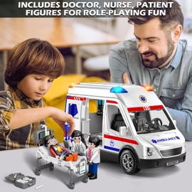Doloowee Ambulance Toy for Kids 3 4 5 6 7 8 Years Old Friction Powered Truck with Light and Sound Emergency Vehicle Toys for Boys Girls Gifts for Age 3-12 Boys Girls