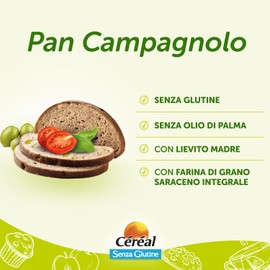 CÉRÉAL PAN CAMPAGNOLO INTEGRALE, Pane senza glutine e lattosio, Con lievito madre, A base di farina di grano saraceno integrale, ottimo per colazione, pranzo e cena, 175 gr
